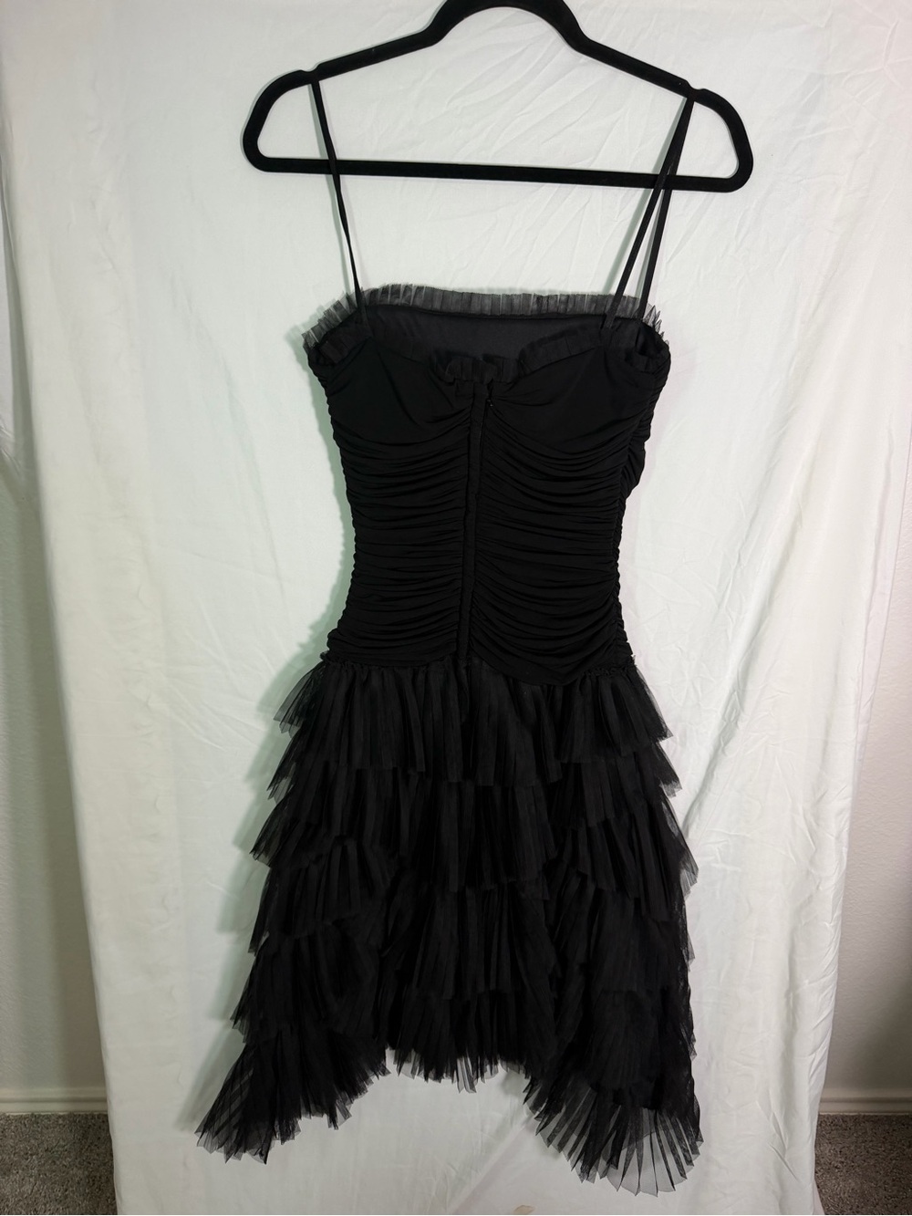 BCBGMaxAzria Black Strapless Tiered Tulle Dress